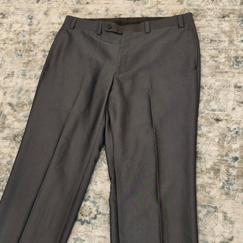 Calvin Klein Mens Charcoal Grey Dress Pants 36W x 32L Flat Front Straight Slacks